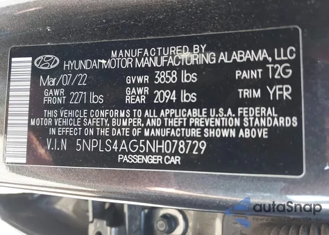 2022 Hyundai Elantra Sel from USA, damaged, VIN 5NPLS4AG5NH078729